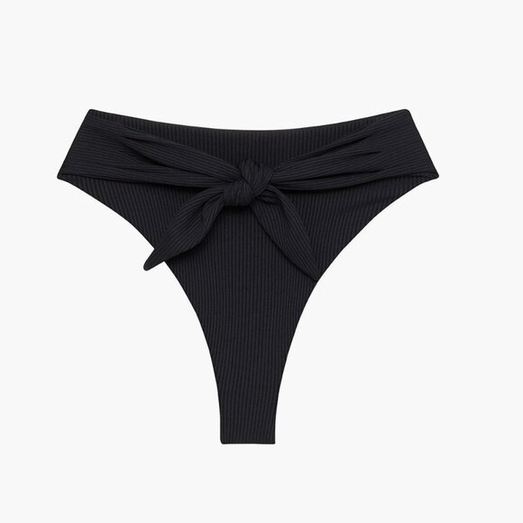 NWT Montce Paula Tie Up Bikini Bottom in Black Rib Size Medium - Picture 1 of 7